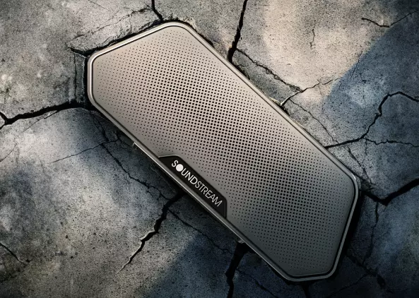 grey durable sabre bluetooth speaker in stone